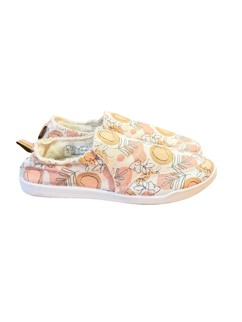Vionic Malibu Canvas Slip-On Sneaker Peach Floral Botanical Print Women’s Size 8